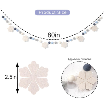Felt Snowflake Garland - Snowflake Felt Ball Garland, Winter Wall Decor, Christmas Garland, Winter Wonderland Banner