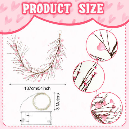 Yuxung Valentine's Day Garland with 30 Fairy Lights 4.5ft Pip Berry Cherry Blossom Garland LED Christmas Lights for Valentine's Day Wedding Party (Pink)