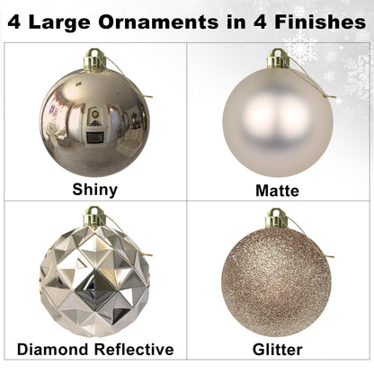 Champagne Gold Set of XL (4.0") 4PCS Christmas Balls - Christmas Tree Decoration Ornaments Shatterproof Hanging Balls for New Year Easter Valentine Holiday Decorations