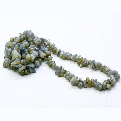 Labradorite Pre Drilled Crystal Crushed Chips Beads for Bracelets Making, DIY Handmade Natural Healing Crystals (25 Inch Strand)