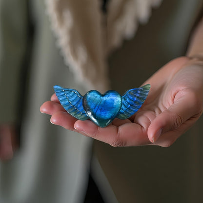 Labradorite Heart Crystal Heart Labradorite Stones Heart Crystal Healing Crystal Crystal Heart with Wings