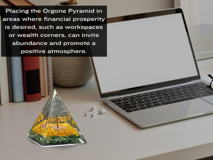 Amazing Gemstone Orgone Pyramid for Money with Pyrite Crystal Tree, Citrine and Green Aventurine Crystals and Healing Stones - Authentic Orgonite & Organite Gifts to Atrract Money Abundance Wealth