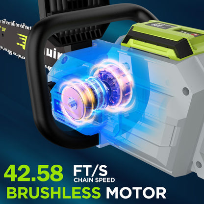 Sihuird 60V 18-Inch Cordless ChainSaw, 2 x 60V 6.0Ah Battery and Charger, Brushless Motor Electric Chainsaw with Tool-free Chain Tension & Auto Lubrication for Tree, Wood Cutting-SL9160