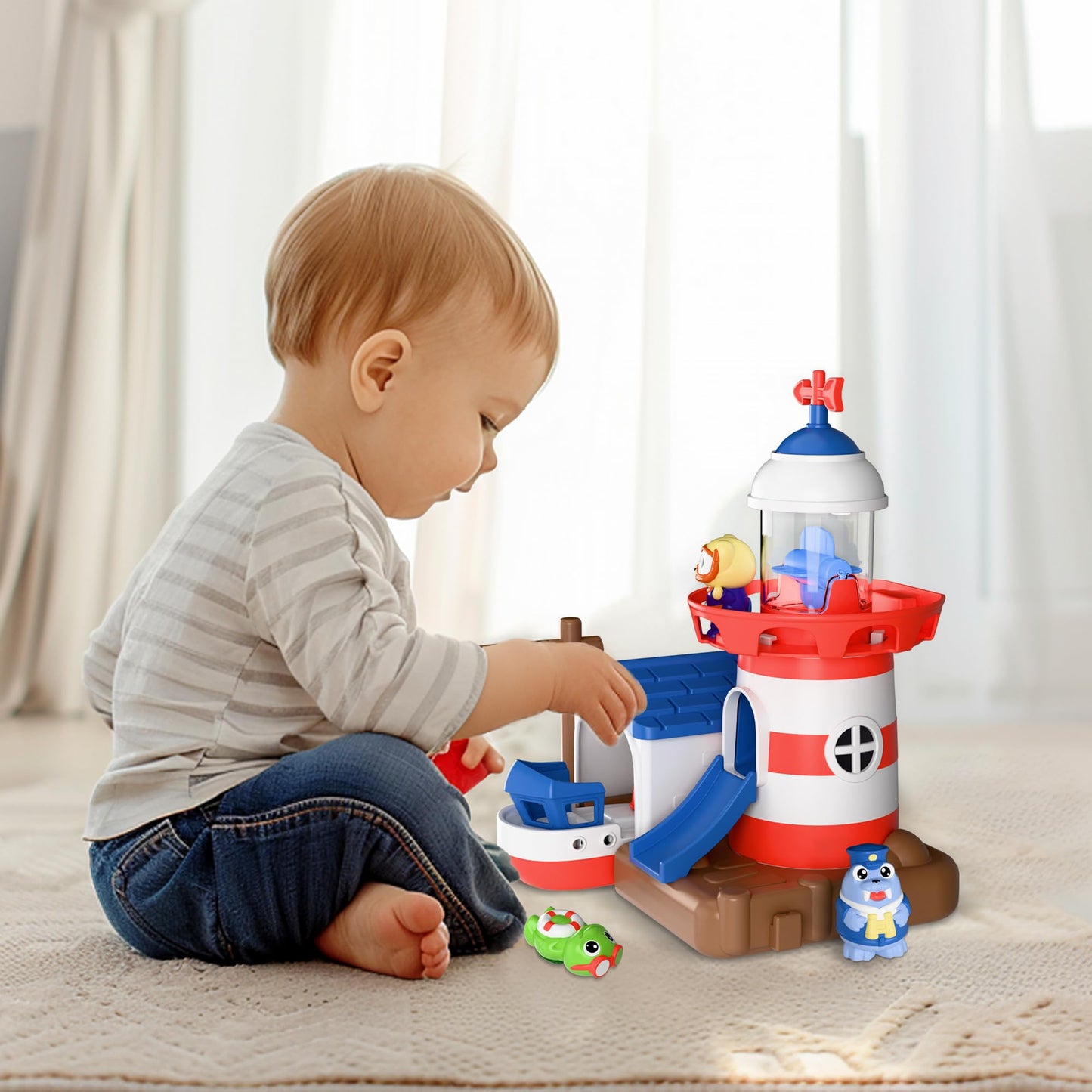 iPlay, iLearn Bath Toys for Toddlers 2-4, Kids Lighthouse Bathtub Shower Toy Set, Wind up Swimming Boat, Baby Bathtime Floating Fish Water Play, Fun Birthday Gifts for 18 Month 3 5 6 Year Old Boy Girl