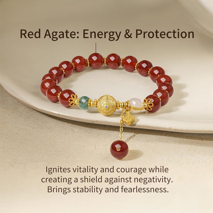 ZHOU LIU FU Sterling Silver Bracelets Silver Red Agate Elephant Pendant Beaded Stretch Bracelet Blessing Silver FengShui Ball Charm Jewelry for Women Her Anniversary Birthday 6.7"/17CM J1916278