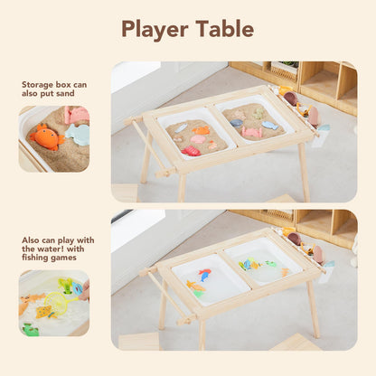 COOKIE BUNNY 5-in-1 Kids Sensory Table and Chair Set – Wooden Sand and Water Play, Building Blocks, Study, Dining, Toy Storage, Children's Gifts for Boys and Girls