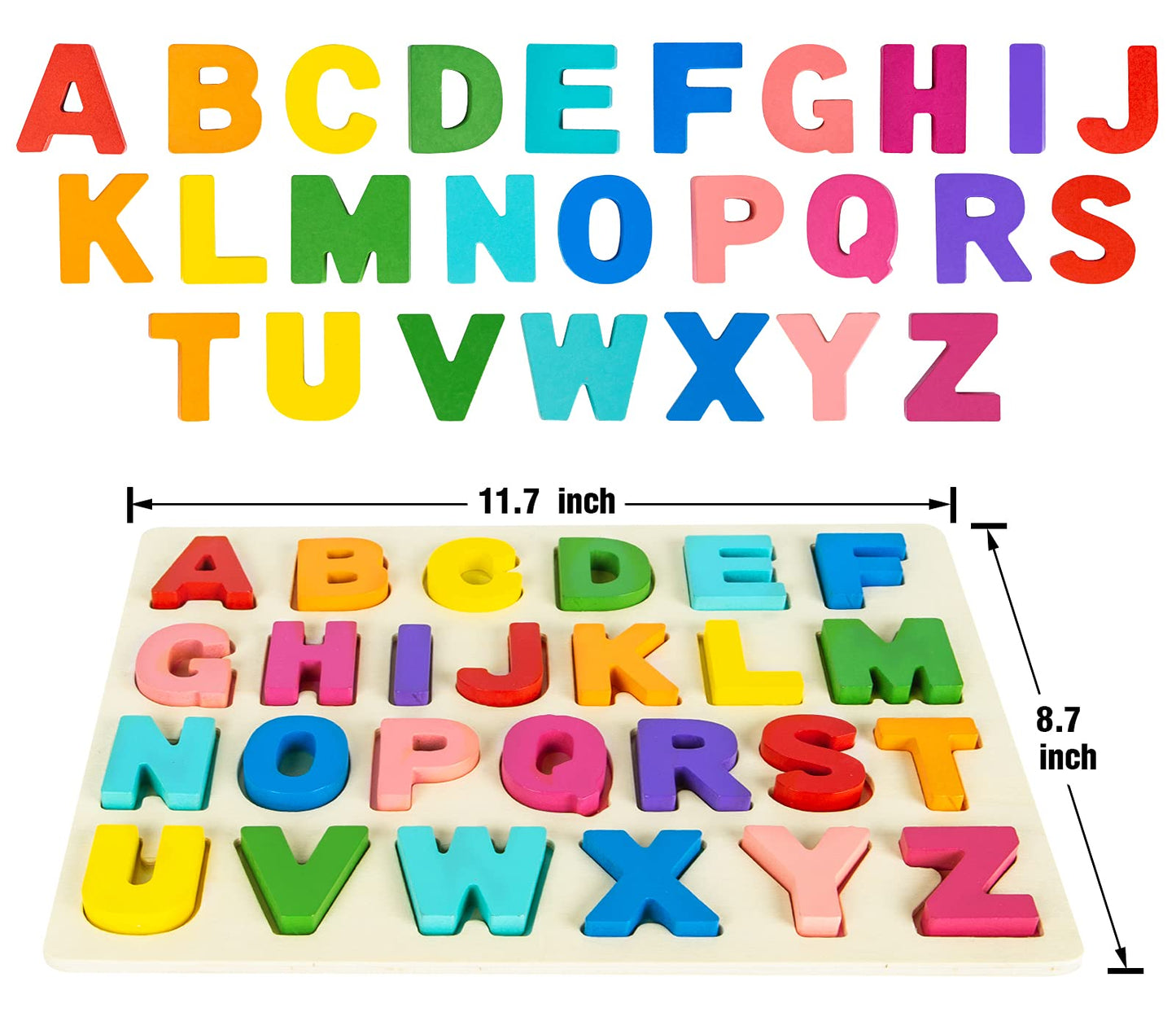 Attmu Alphabet Puzzles Wooden Puzzles for Toddlers Toy, Shape ABC Puzzle Alphabet Learning Toys Preschool Educational Toys Gift for Girls Boys
