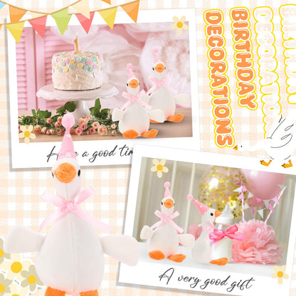 Vertintong 24 Pcs Silly Goose Plush Stuffed Animal Toy Birthday Decorations 8 inch One Silly Goose Baby Shower Party Favor Duck Stuffed Animal with Birthday Hat for Girls Funny Party Supplies (Pink)