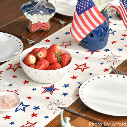 Artoid Mode Patriotic Freedom Stars 4th of July Table Runner, Memorial Day Holiday Kitchen Dining Table Decor for Indoor Outdoor Home Party Decoration 13 x 72 Inch