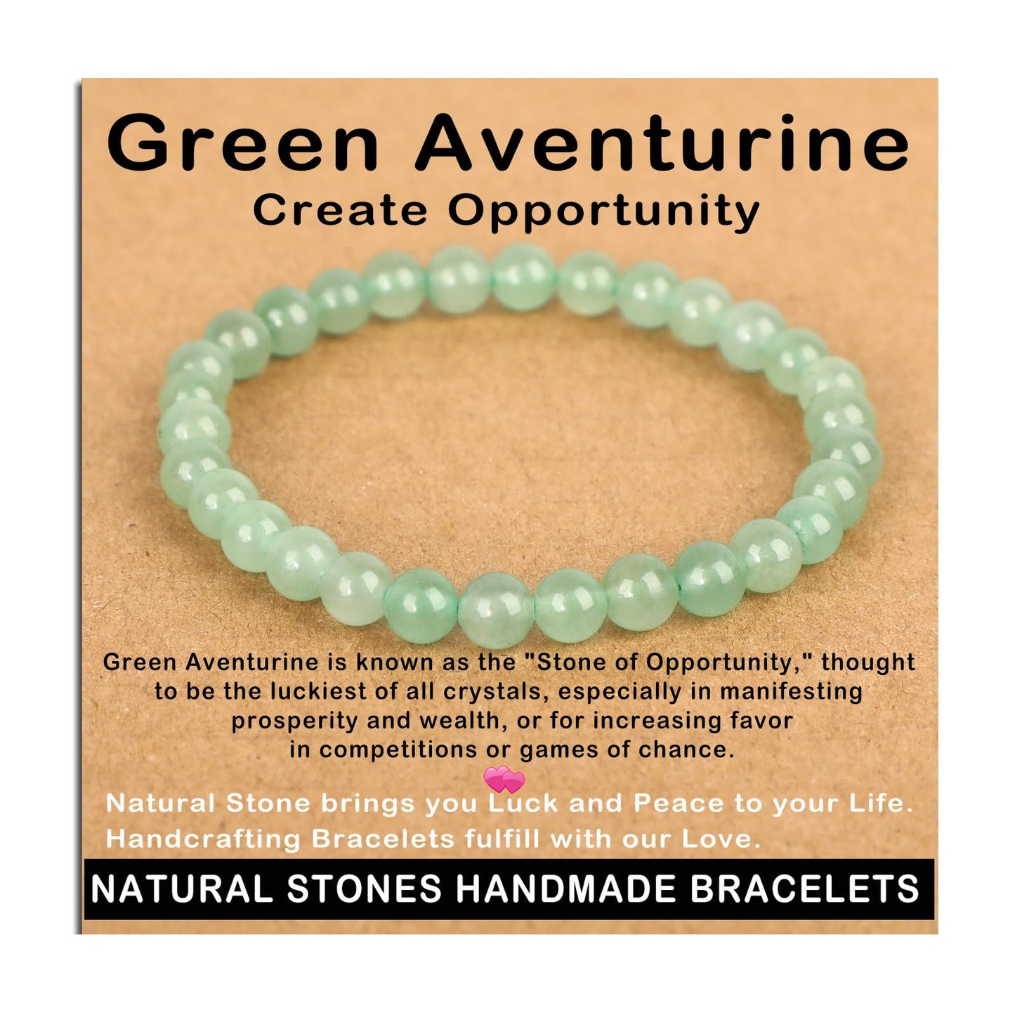 AD Beads Handmade Gemstone Stretch Elastic Bracelet Crystal Healing Reiki Nature's Beauty and Spiritual Essence Unisex (6mm, Green Aventurine (Opportunity))