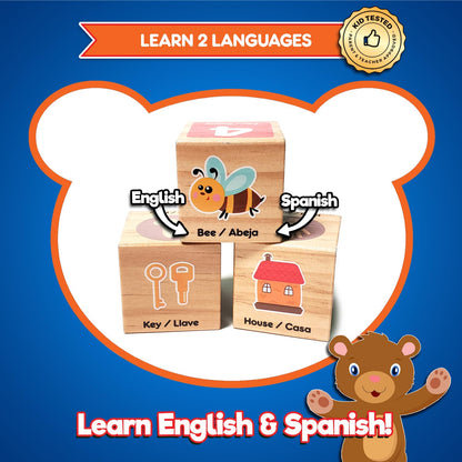 KIDS KORNER Alphabet Blocks Toys for Toddlers - Bilingual Educational Toys, Spanish Learning Toys, Stacking Toys with 30 Wooden Blocks and Toddler Learning Activities eBook