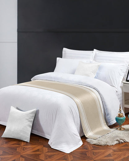 Bed Runner for Queen Size Bed, Beige Striped Bed Scarf Throws for Foot of Bed, Farmhouse Luxurious White Stripes Modern Abstract Art Luxury Bedding Protector Bed Runners for Hotel/Home, 83 x 20 Inch