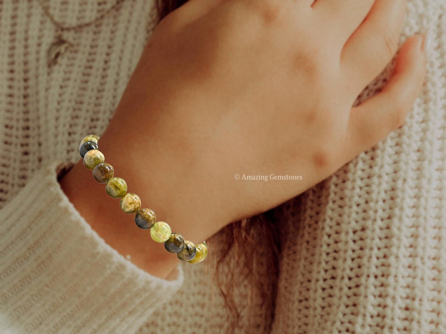 Amazing Gemstone Grossular Garnet Green Bracelet, Gifts For Men & Women - Protection Healing Crystal Bracelet - 8mm Gemstone Beaded Adjustable Bracelet, Pulseras Para Hombres Mujer Stocking Stuffers