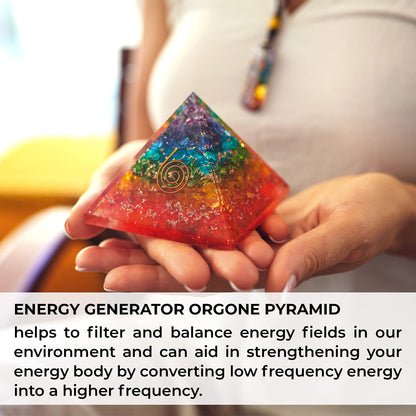 Orgonite Crystal Handmade Seven Chakra Gemstone Pyramid - Orgone Chakra Healing Stone Pyramids for Mediation, Yoga, Reiki, Spiritual Gift, Office and Home Décor