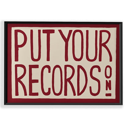 Retro Wall Art Print,Put Your Records On Poster, Mid Century Modern Wall Art,Red Put Your Records Hand Painted Print,Funky Retro Home Decor for Living Room,Bedroom or Music Room12x16 Inch Unframed