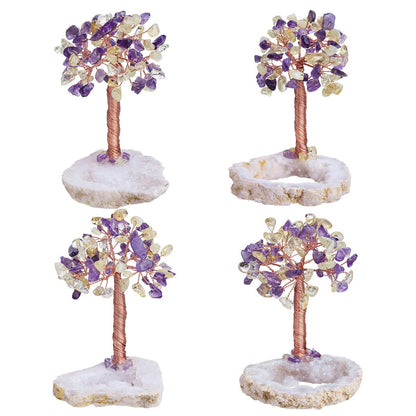 mookaitedecor Amethyst & Citrine Healing Crystal Tree of Life Tumbled Stones & Natural Geode Cluster Crystals Base Bonsai Money Tree for Wealth and Luck 3.5"-4.5"