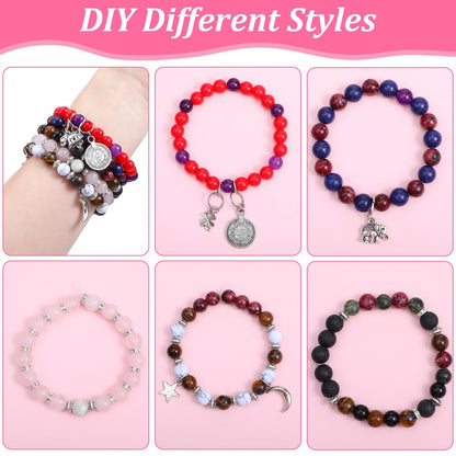 Ckhoid 473PCS Natural Stone Beads, 6mm Round Crystals Bead Bulk, Charm Bracelet DIY Making Kit, Gemstone Beads Jewelry Making Supplies for Friendship Couples Lovers Bracelets