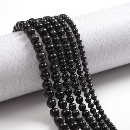 60pcs 6mm Natural Black Obsidian Gemstone Beads Energy Healing Crystal Round Loose Stone Beads for Jewelry Making, DIY Bracelets Necklaces