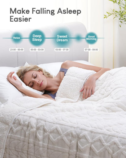 Cottonblue Jacquard Weighted Blanket 15lbs for Adults Queen Size, Ultra Soft Cozy Comfort Sherpa Blanket for Relax and Sleep, Heavy Bed Blankets with Glass Beads, 60x80 Inches, Cream White