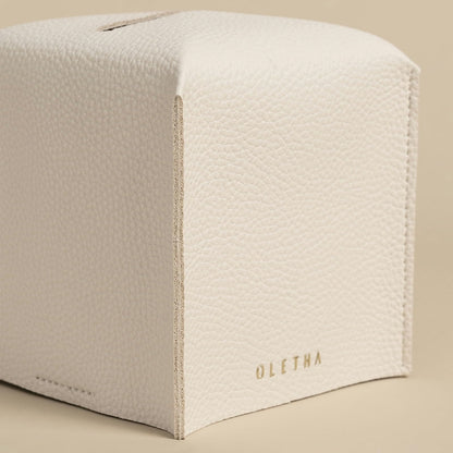OLETHA Square Tissue Box Cover - Aesthetic Desk Decor for Room, Home & Office - Tissues Cube Boxes Holder - White
