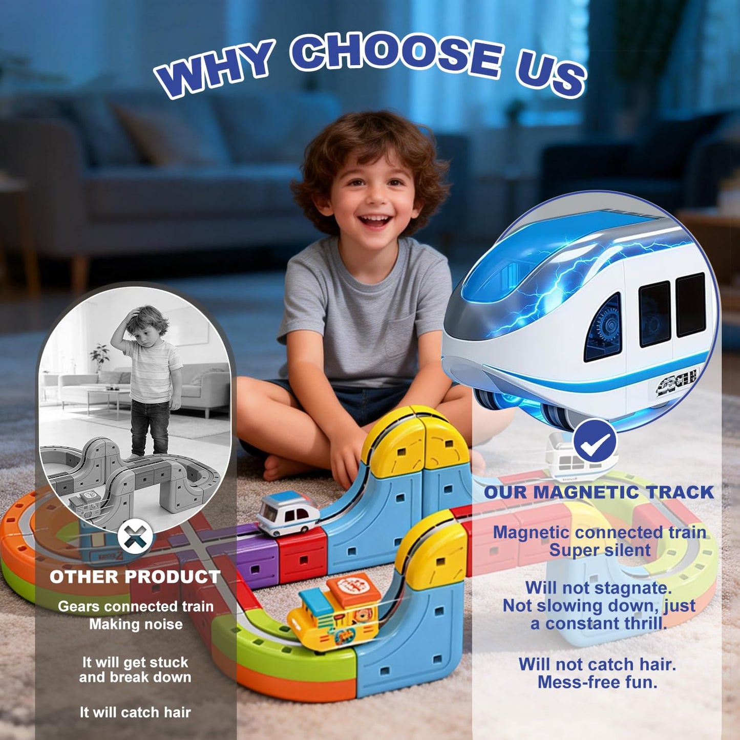 3D Infinity Track with Electric Train Set for Kids, Magnetic Monorail Cube Tracks, Magnet Railway Builder, Gravity Defying Rail Cubes Building Toy, DIY Anti-Gravity Flexible Race Track (Starter Set)