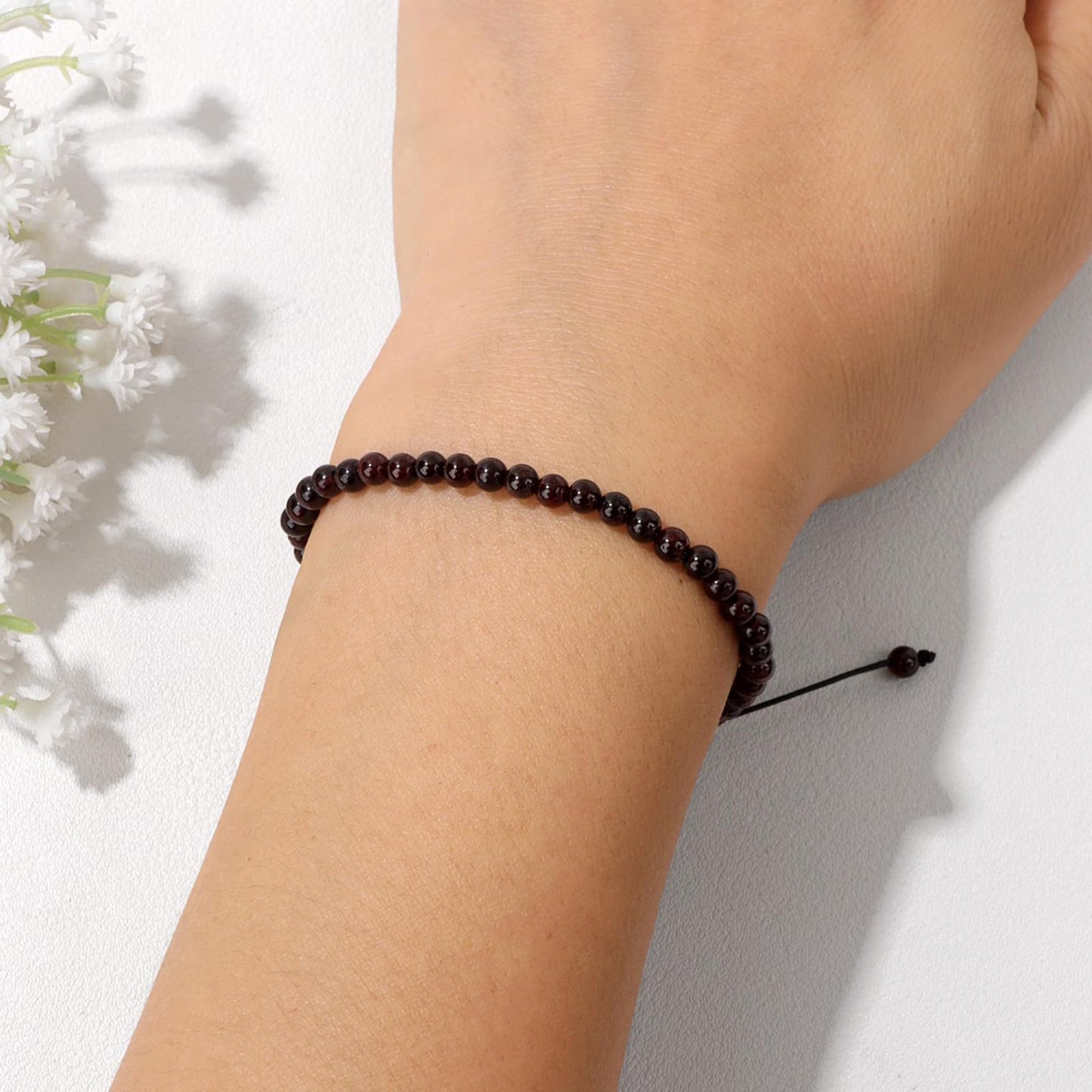 Lit Wall Garnet Bracelet for Women 4mm Adjustable Braided Crystal Bracelet Red Beaded Bracelet Spiritual Natural Stone Bracelets Garnet Jewelry for Women