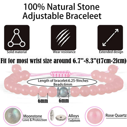 QOGIR Daughter Love You Forever Bracelets,Natural Rose Quartz Adjustable String Braceletm, Birthday Christmas Gifts for Daughters Girls Teen