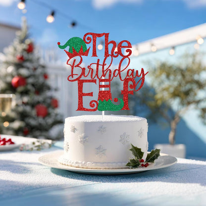 Red Glitter The Birthday Elf Cake Topper, I'm Back Elf Christmas Xmas Decor, Christmas New Year's Eve Birthday Party Decorations Supplies