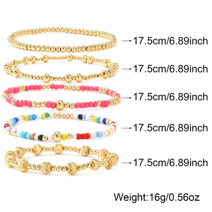 Dainty 14K Gold Plated Beaded Bracelet Stack for Women,Bohemian Stretch Colorful Beads Non Tarnish Stackable Bracelets Set Fashion Party Prom Accessories Jewelry Gift Friendship