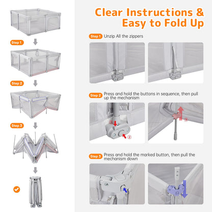 Adotocam Foldable Baby Playpen with Mat, 71"x59" Playpen for Babies and Toddlers, Large Collapsible Play Pen, Portable Safe Play Yard with Gate, Breathable Mesh, Anti-Fall