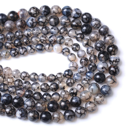10mm 36pcs Natural Black Dragon Vein Agate Stone Beads for Jewelry Making DIY Bracelet Necklace Accessories 15" Energy Healing Power Stone Beads (Black Dragon Vein Agate, 10mm)