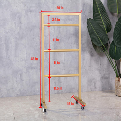 FURVOKIA Simple Modern Heavy Duty Metal Rolling Hanger Storage Rack with Wheel,Retail Display Floor-Standing Towel Pants Scarf Organizer Shelves (Gold, 3 Tier)