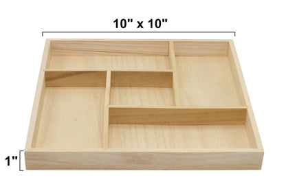 5 Section Wooden Trays – 10" × 10" Square Organizers with Compartments for Crafts, Drawer Tidying, Snacks, and Display | 2 Pack
