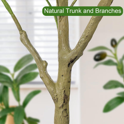 TENNOLA 5 FT Olive Trees Artificial Indoor, Faux Olive Tree 5 ft with Natural Wood Trunk Branches and Lifelike Fruits, Realistic Fake Tree Artificial Plants Tall with Planter for Home Office Decor