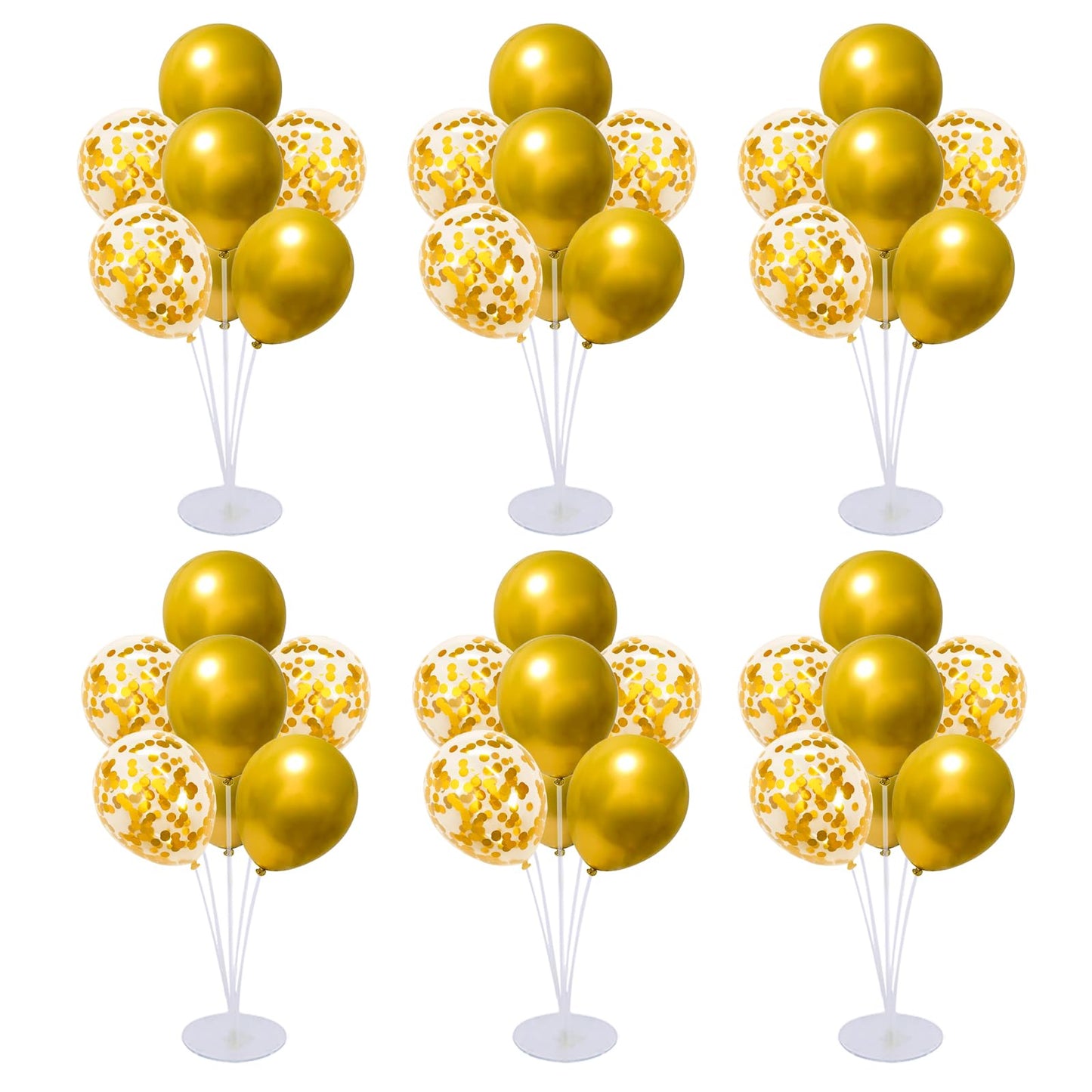 6 Set Balloon Stand Kit for Table Centerpieces With Balloon and Base Party Decorations for Birthday Wedding Retirement Graduation Baby Shower (Gold)