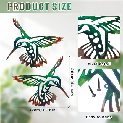 ElaraBerry 2 Pcs Metal Hummingbird Wall Art 12.6 Inch Metal Birds Wall Decor Garden Decoration Outdoor Statue Patio Fence Hanging Plaques for Garden Yard Living Room Bedroom Patio Balcony(Classic)