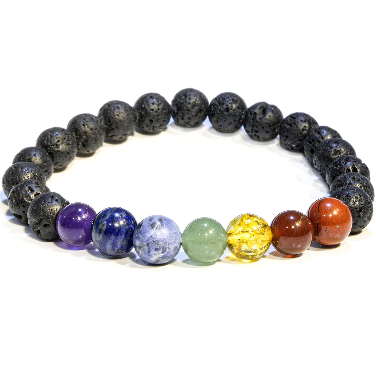 ANAYA AGATE Lava Rock 7 Chakra Bracelet, Natural Healing Crystal Bracelet for Women and Men, 8mm Round Beaded Bracelet for Spiritual , Protection, Positive Energy, Elastic Adjustable Size Gemstone Bead Bracelet