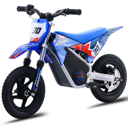 OLALA 36V Electric Dirt Bike for Kids 3-6, 250W Brushless Motor with 3-Speed Control, 15.5 MPH Max Speed, 12" Off-Road Tires Motorcycle, for Boys & Girls, Blue