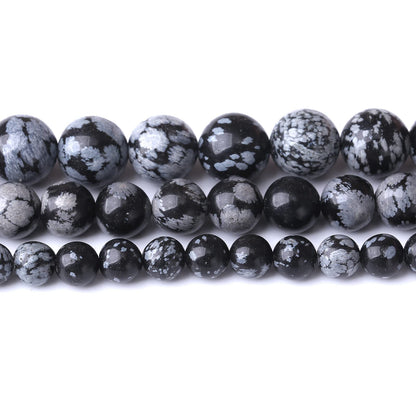 60PCS 6MM Natural Snowflake Obsidian Stone Beads Energy Healing Beads for DIY Jewelry Bracelet Necklace Making for Jewelry Making15Inch