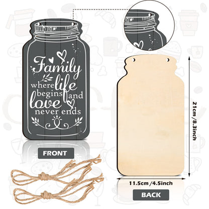Jetec 4-Piece Mason Jar Wall Hanging Plaque Set - Rustic Farmhouse Decor Signs - Bless This Home, Family, Together, Love, Life, Home, Forever - Wooden Wall Mount - Approx. 8.3 x 4.5 x 0.24 Inches