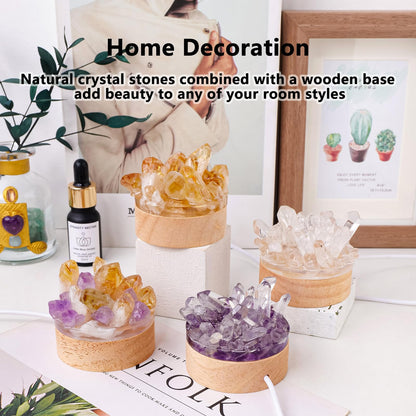 Runyangshi Natural Crystal Night Lamp Bedroom Bedside Sleep Night Light Citrine Amethyst Healing Crystal Gemstone Quartz Ambient Light USB Powered Night Decoration Desktop Ornament for Home Decor Gift