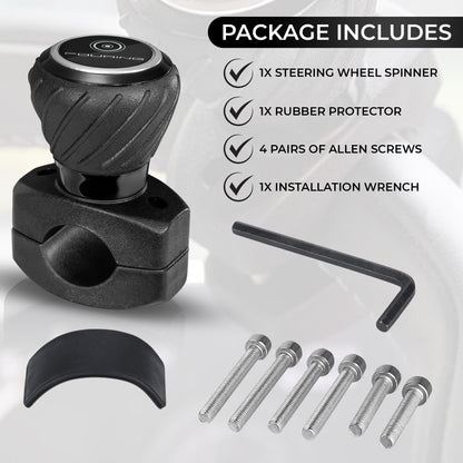 FOURING Universal Steering Wheel Spinner Knob - Smooth Black Finish | Fits Steering Wheels 0.5"-1.75" Diameter | Effortless Spinning for Cars, Trucks, Tractors, Boats, Semi-Trucks, Forklift & More