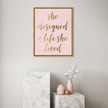 The Oliver Gal Artist Co. Typography and Quotes Wall Art Framed Canvas Prints 'A Life She Loved Blush' Empowered Women Quotes and Sayings