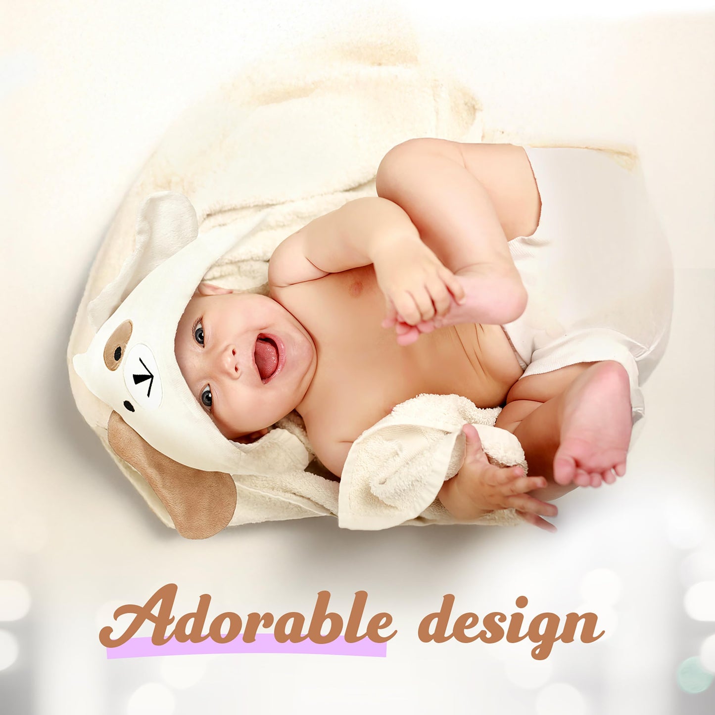 FOREVERPURE Baby Towels with Hood - Soft, Absorbent Viscose Made of Bamboo, Extra Large 35 x 35 Inches, for Newborns, Infants, Boys and Girls, Cream