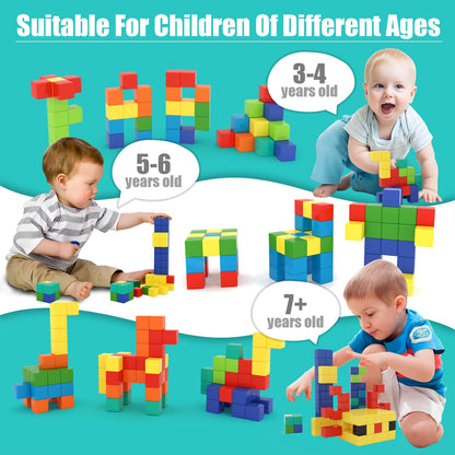 BananMelonBM 200 PCS Magnetic Blocks - Rainbow Magnetic Cubes Building Toys for Kids Ages 1-3 2-4 4-8, STEM Learning Preschool Educational Sensory Magnet Toys for Boys Girls