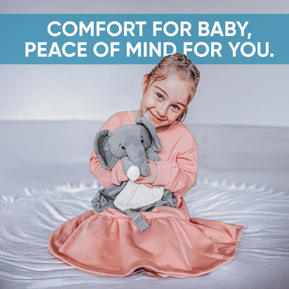 Love By Emi 4 in 1 Baby Lullaby Sleep Soother Toy - Stuffed Animal Sound Machine & Pacifier Holder | Heartbeat White Noise & Music | Plush Elephant Lovey Sleep Aid Security Blanket (0-3 Years)