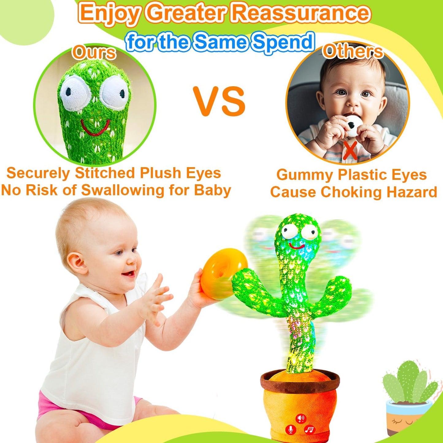 Vitosup Rechargeable Baby Toys Dancing Talking Cactus Toy, Volume Adjustable, Singing Mimicking Repeating, Easter Gifts/Easter Basket Stuffers for Baby Toddler, Baby Infant Toys Gifts for Girls Boys