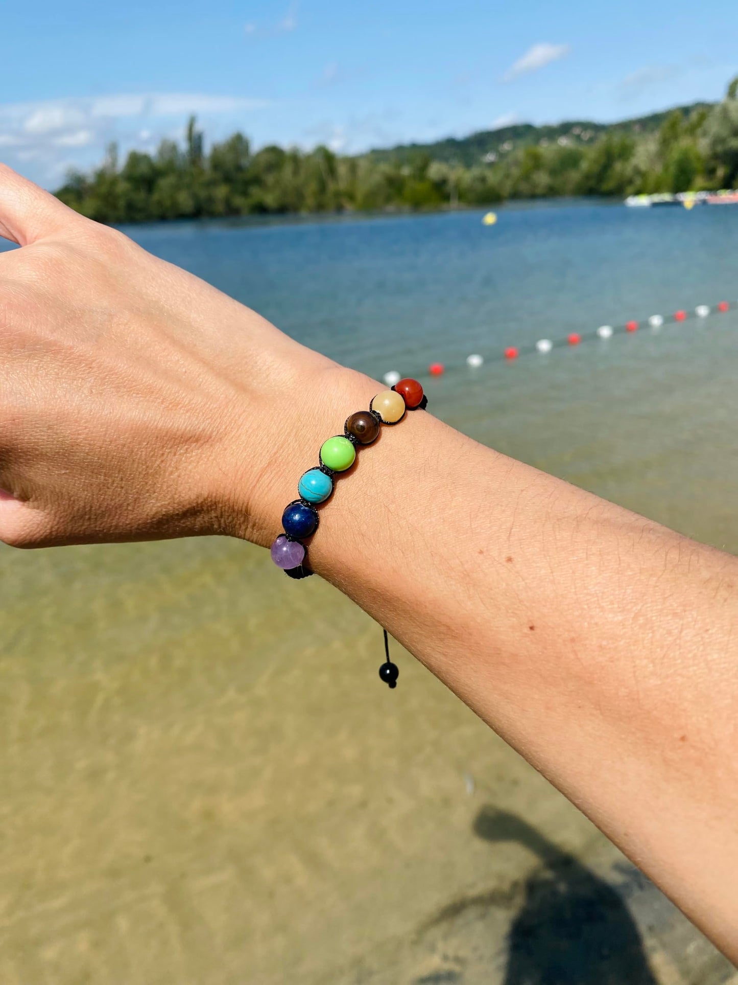 joy-d Chakra Bracelet 7 Stone Healing Bracelet on Adjustable Black Thread Natural Gemstone Jewelry for Energy, Balance, Meditation & Wellness - Unisex Mind, Body & Soul Healing Energy Bracelet