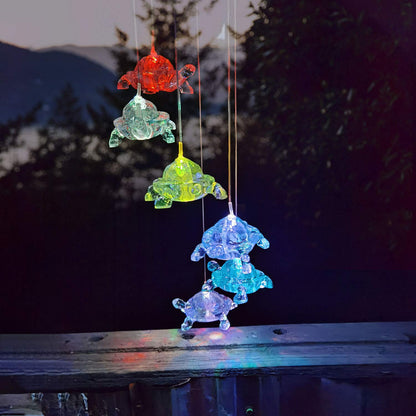Wind Chimes Chandelier, Solar Turtles Hanging Lamp ,Wind Chime Pendant Light IP44 Waterproof Mixcolor Slow Flashing
