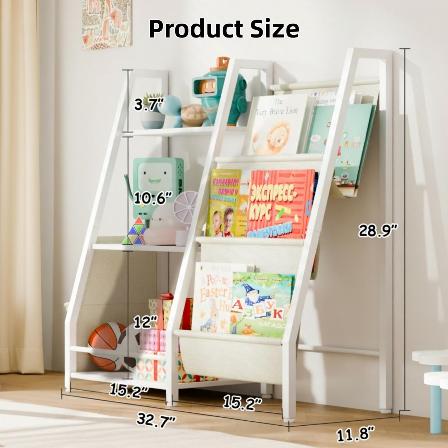 Trygoal 3-Tier Bookshelf, Multi-Layer Open Storage Rack, Toy and Book Storage Rack with Deep Pockets, Bookshelf Organizer Display Furniture for Bedroom, Playroom, Nursery and Classroom, White